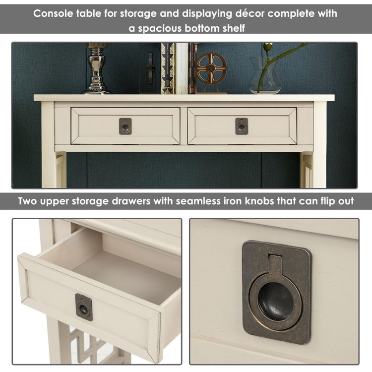 [US Warehouse] Entryway Accent Sofa Table Storage and Displaying Decor Console Table with 2 Drawers and Bottom Shelf, Size: 91 x 36 x 76cm