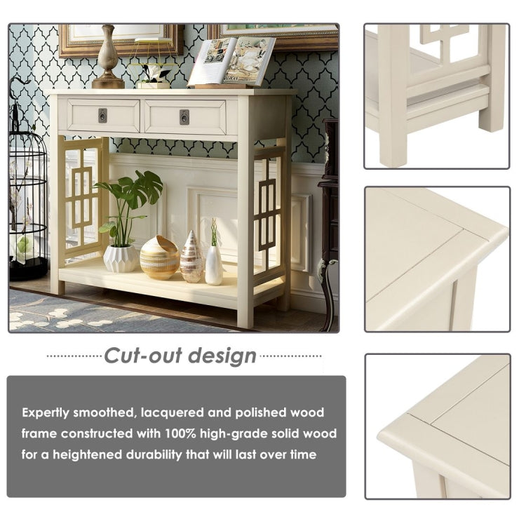 [US Warehouse] Entryway Accent Sofa Table Storage and Displaying Decor Console Table with 2 Drawers and Bottom Shelf, Size: 91 x 36 x 76cm
