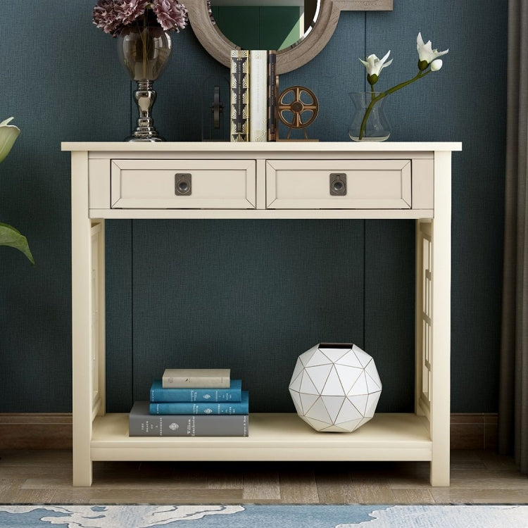 [US Warehouse] Entryway Accent Sofa Table Storage and Displaying Decor Console Table with 2 Drawers and Bottom Shelf, Size: 91 x 36 x 76cm