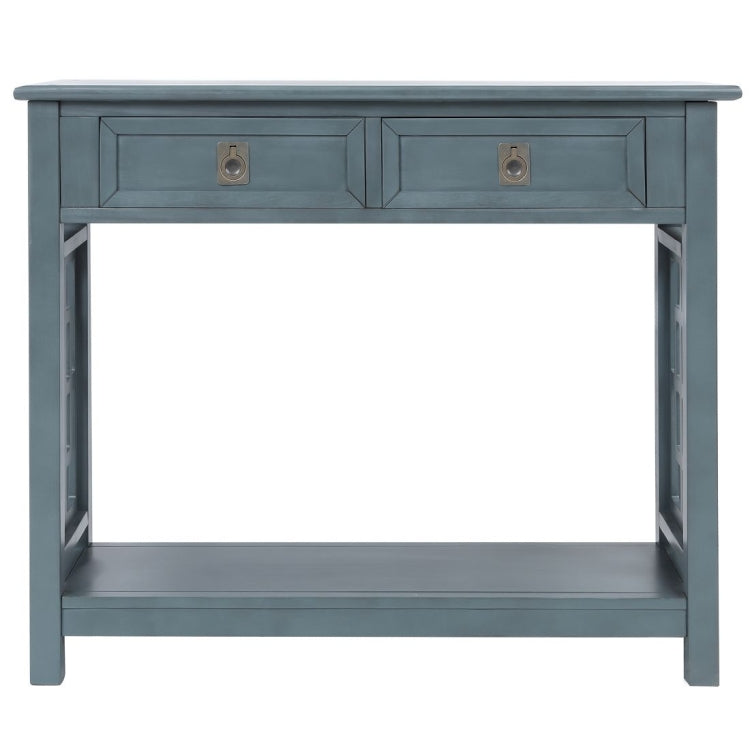 [US Warehouse] Entryway Accent Sofa Table Storage and Displaying Decor Console Table with 2 Drawers and Bottom Shelf, Size: 91 x 36 x 76cm