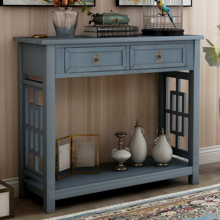[US Warehouse] Entryway Accent Sofa Table Storage and Displaying Decor Console Table with 2 Drawers and Bottom Shelf, Size: 91 x 36 x 76cm
