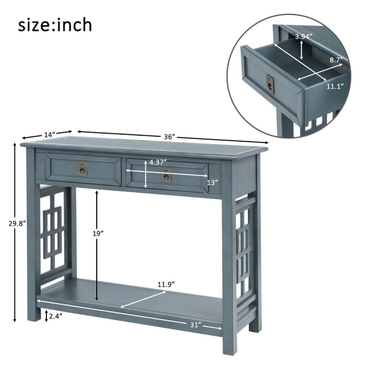 [US Warehouse] Entryway Accent Sofa Table Storage and Displaying Decor Console Table with 2 Drawers and Bottom Shelf, Size: 91 x 36 x 76cm