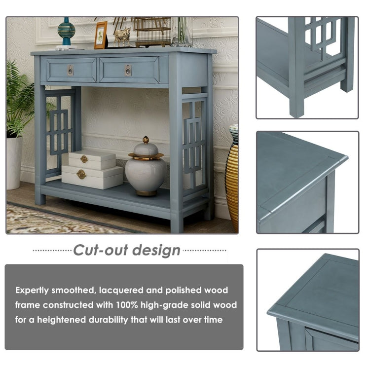 [US Warehouse] Entryway Accent Sofa Table Storage and Displaying Decor Console Table with 2 Drawers and Bottom Shelf, Size: 91 x 36 x 76cm
