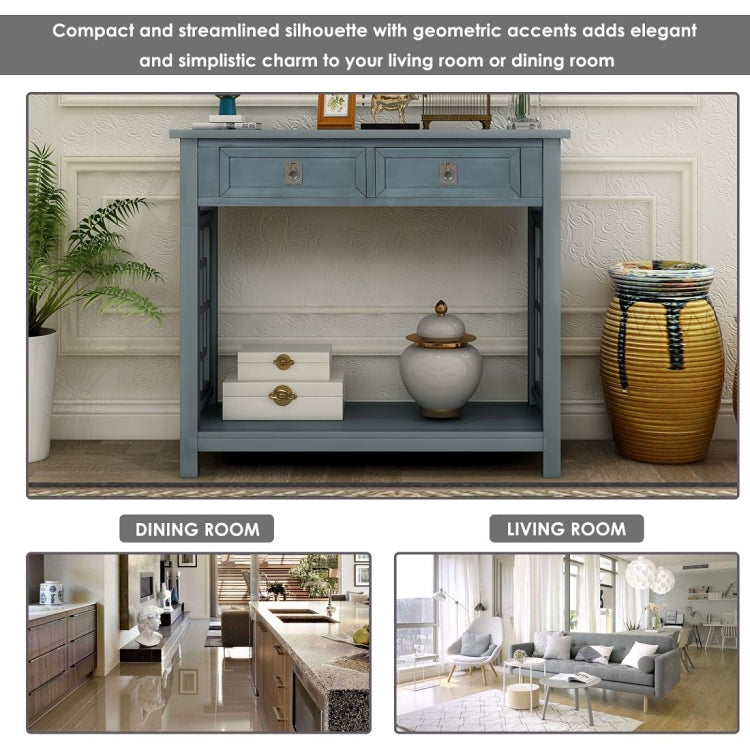 [US Warehouse] Entryway Accent Sofa Table Storage and Displaying Decor Console Table with 2 Drawers and Bottom Shelf, Size: 91 x 36 x 76cm