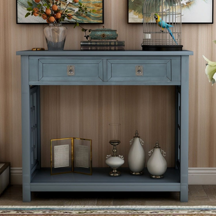 [US Warehouse] Entryway Accent Sofa Table Storage and Displaying Decor Console Table with 2 Drawers and Bottom Shelf, Size: 91 x 36 x 76cm