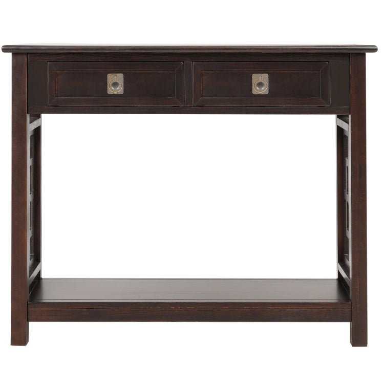 [US Warehouse] Entryway Accent Sofa Table Storage and Displaying Decor Console Table with 2 Drawers and Bottom Shelf, Size: 91 x 36 x 76cm