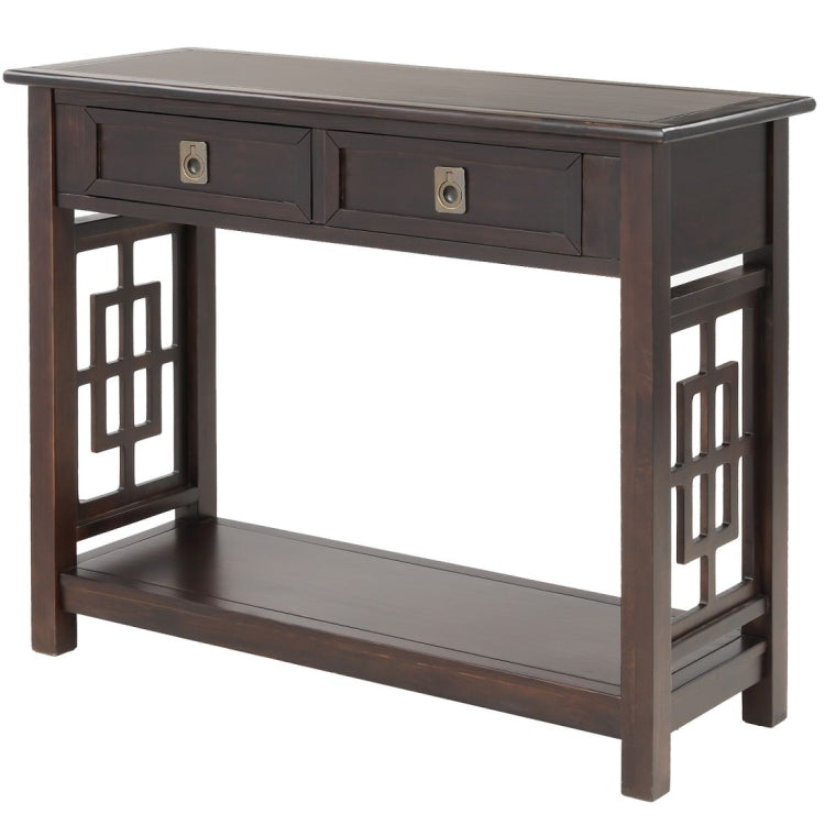 [US Warehouse] Entryway Accent Sofa Table Storage and Displaying Decor Console Table with 2 Drawers and Bottom Shelf, Size: 91 x 36 x 76cm