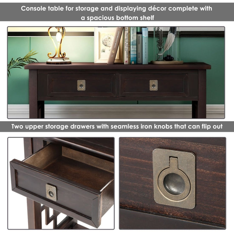 [US Warehouse] Entryway Accent Sofa Table Storage and Displaying Decor Console Table with 2 Drawers and Bottom Shelf, Size: 91 x 36 x 76cm