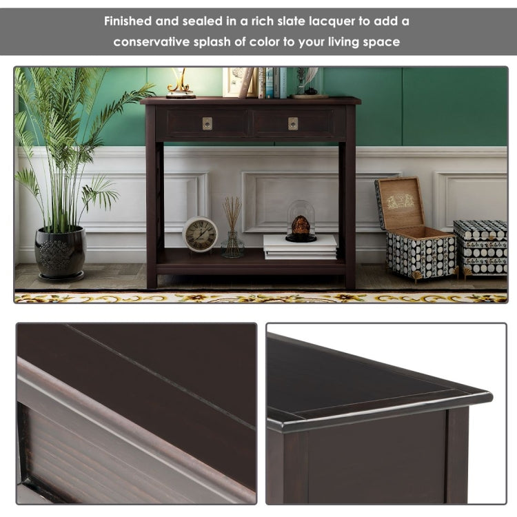 [US Warehouse] Entryway Accent Sofa Table Storage and Displaying Decor Console Table with 2 Drawers and Bottom Shelf, Size: 91 x 36 x 76cm
