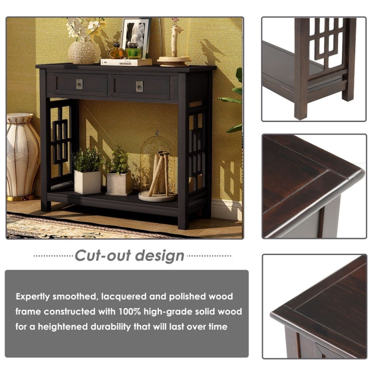 [US Warehouse] Entryway Accent Sofa Table Storage and Displaying Decor Console Table with 2 Drawers and Bottom Shelf, Size: 91 x 36 x 76cm
