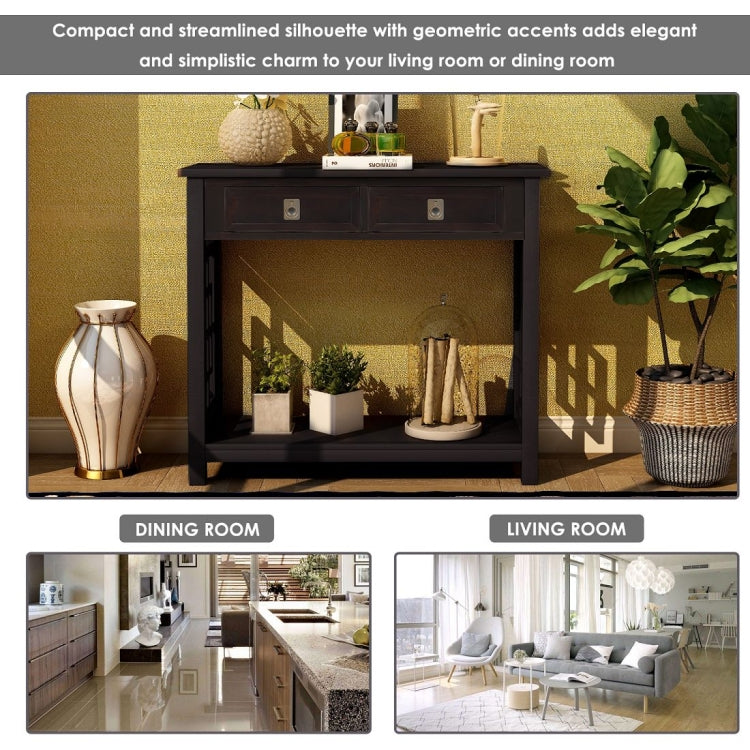 [US Warehouse] Entryway Accent Sofa Table Storage and Displaying Decor Console Table with 2 Drawers and Bottom Shelf, Size: 91 x 36 x 76cm