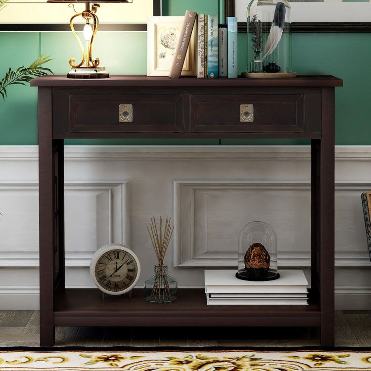 [US Warehouse] Entryway Accent Sofa Table Storage and Displaying Decor Console Table with 2 Drawers and Bottom Shelf, Size: 91 x 36 x 76cm