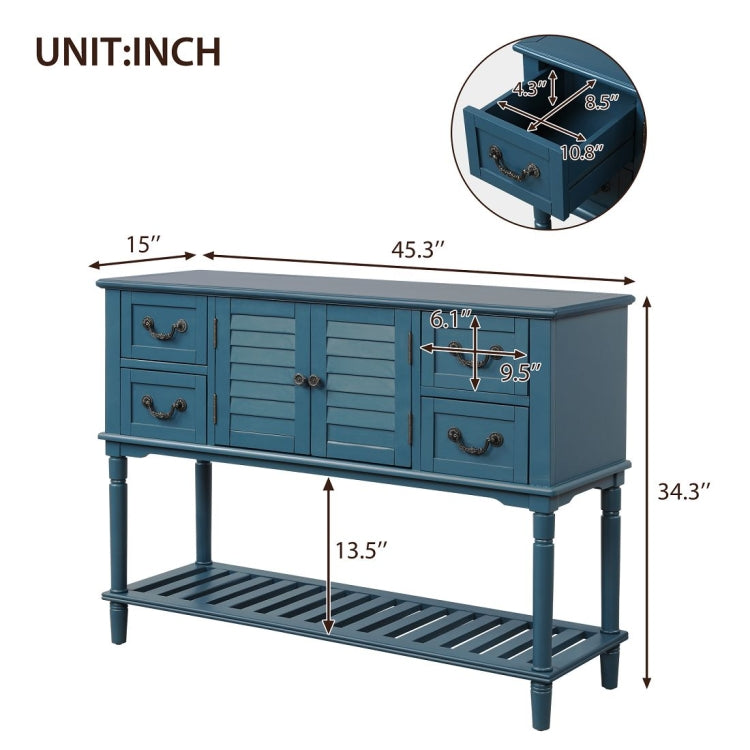 [US Warehouse] Console Table Sideboard Entryway Sofa Table with Shutter Doors and 4 Storage Drawers, Size: 115 x 38 x 87cm