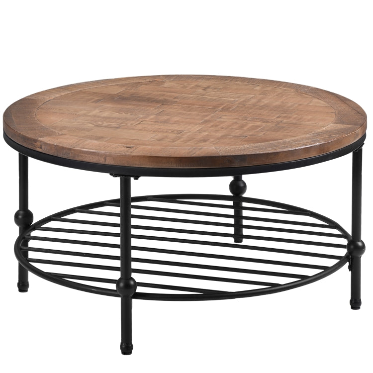 [US Warehouse] Easy Assembly Rustic Natural Round Coffee Table with Storage Shelf for Living Room, Size: 90 x 90 x 46cm