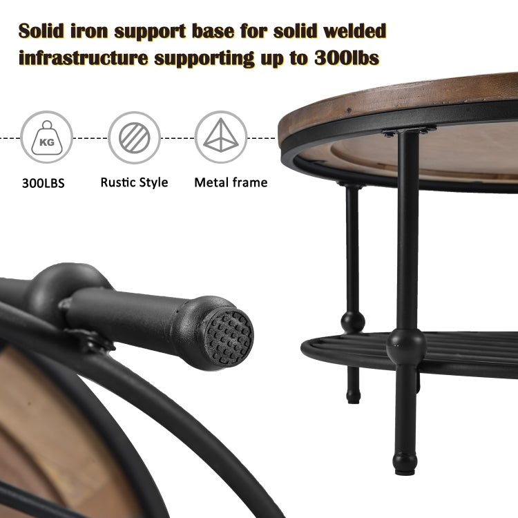 [US Warehouse] Easy Assembly Rustic Natural Round Coffee Table with Storage Shelf for Living Room, Size: 90 x 90 x 46cm