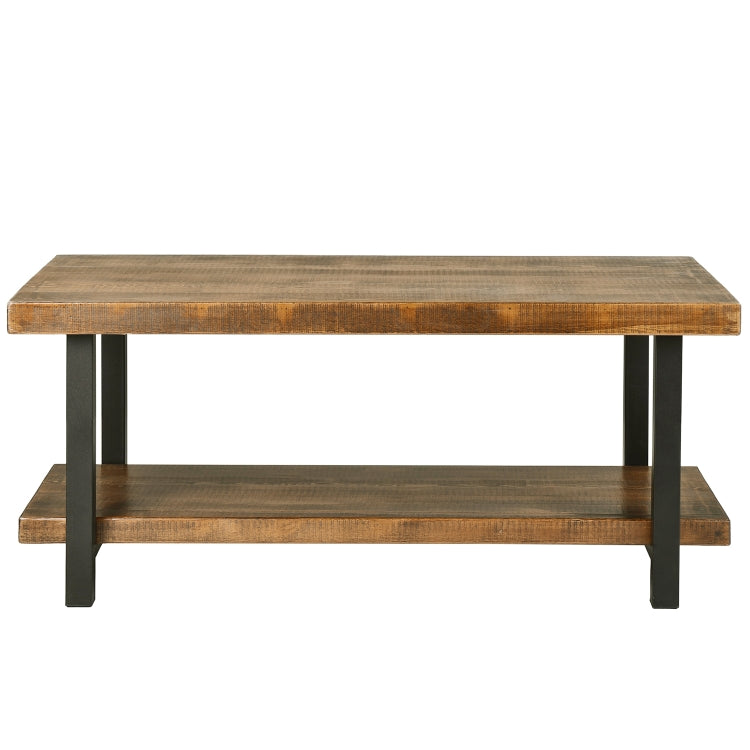 [US Warehouse] Easy Assembly Rectangle Rustic Natural Coffee Table with Storage Shelf for Living Room, Size: 107x 56 x 47cm
