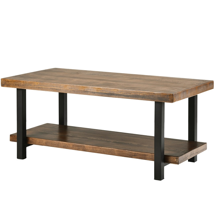 [US Warehouse] Easy Assembly Rectangle Rustic Natural Coffee Table with Storage Shelf for Living Room, Size: 107x 56 x 47cm