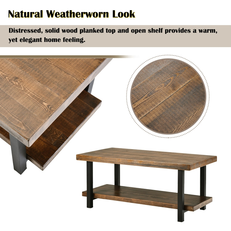 [US Warehouse] Easy Assembly Rectangle Rustic Natural Coffee Table with Storage Shelf for Living Room, Size: 107x 56 x 47cm