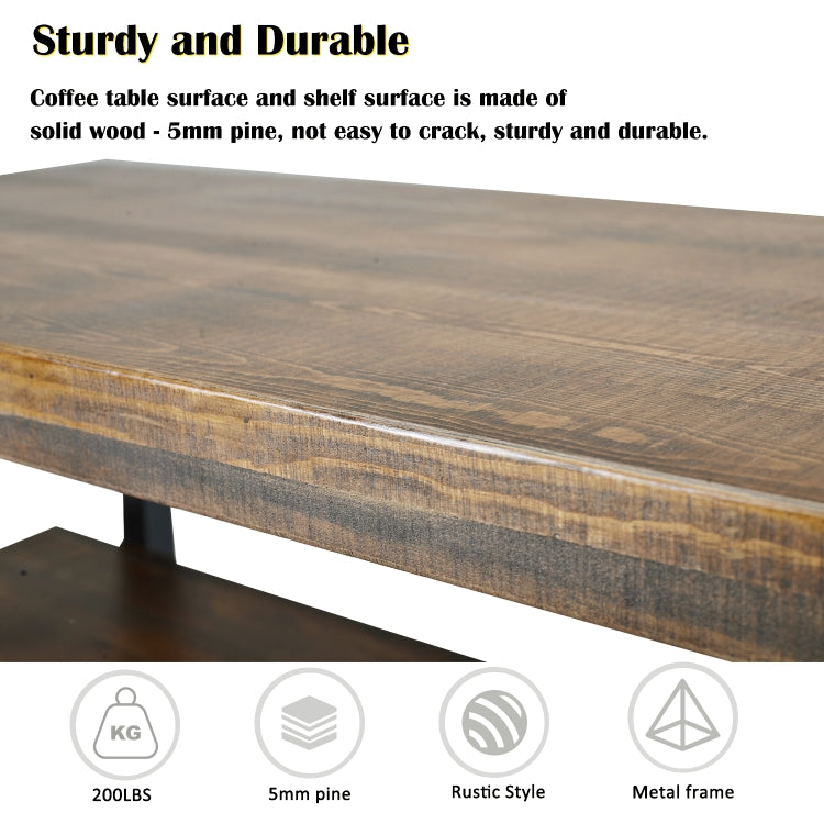 [US Warehouse] Easy Assembly Rectangle Rustic Natural Coffee Table with Storage Shelf for Living Room, Size: 107x 56 x 47cm