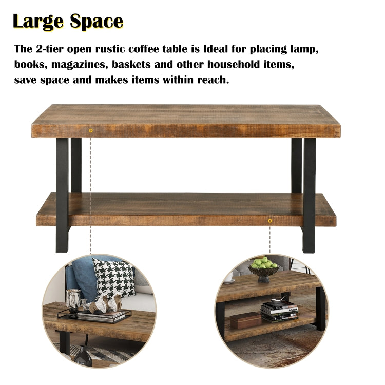 [US Warehouse] Easy Assembly Rectangle Rustic Natural Coffee Table with Storage Shelf for Living Room, Size: 107x 56 x 47cm