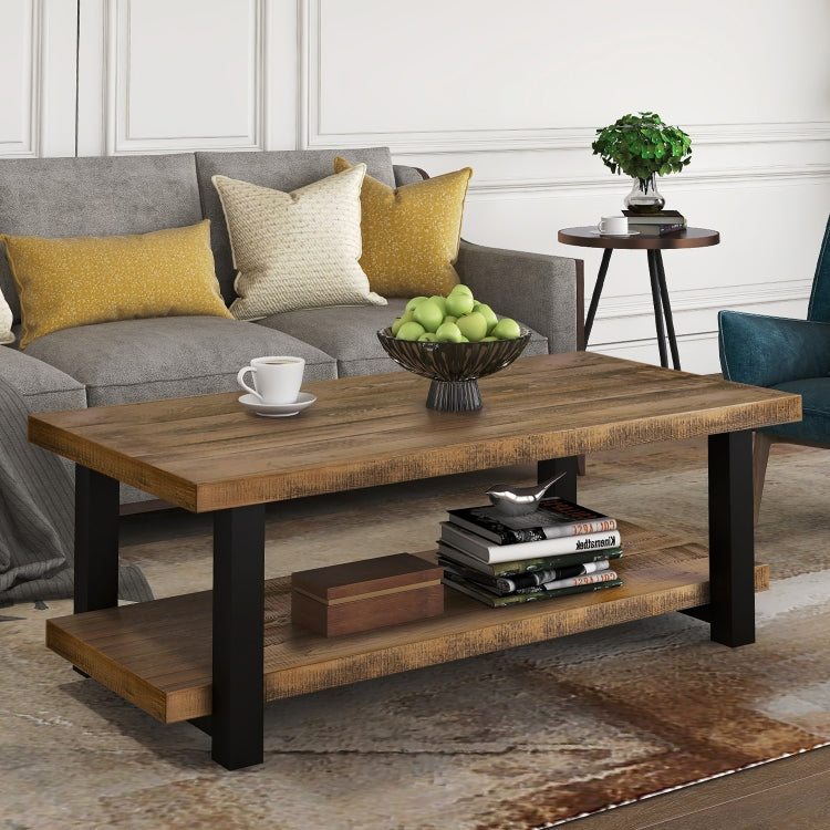[US Warehouse] Easy Assembly Rectangle Rustic Natural Coffee Table with Storage Shelf for Living Room, Size: 107x 56 x 47cm