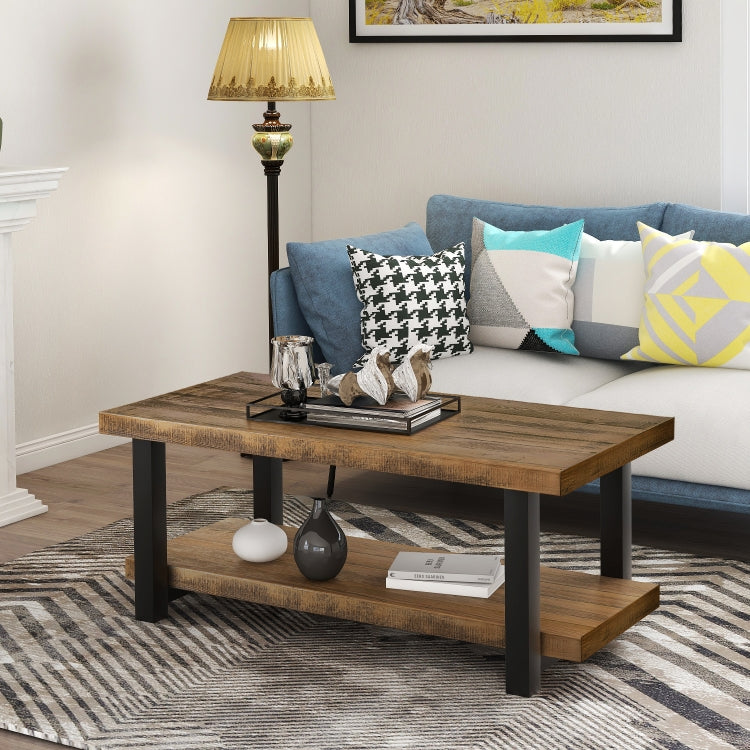 [US Warehouse] Easy Assembly Rectangle Rustic Natural Coffee Table with Storage Shelf for Living Room, Size: 107x 56 x 47cm