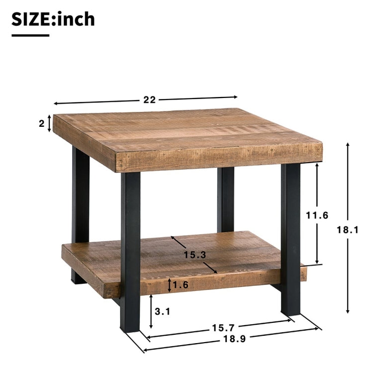 [US Warehouse] Living Room Rustic Natural Coffee Table with Storage Shelf, Size: 56 x 56 x 47cm