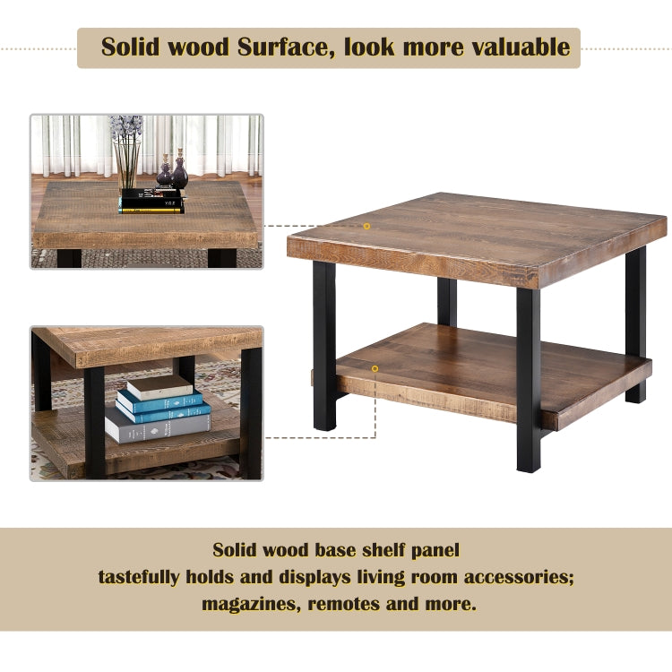 [US Warehouse] Living Room Rustic Natural Coffee Table with Storage Shelf, Size: 56 x 56 x 47cm