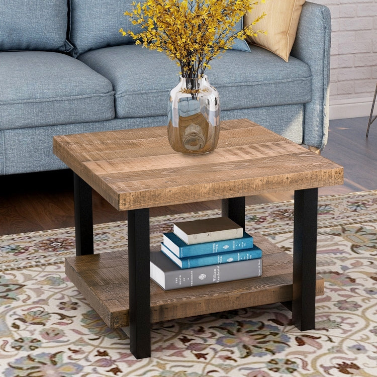 [US Warehouse] Living Room Rustic Natural Coffee Table with Storage Shelf, Size: 56 x 56 x 47cm