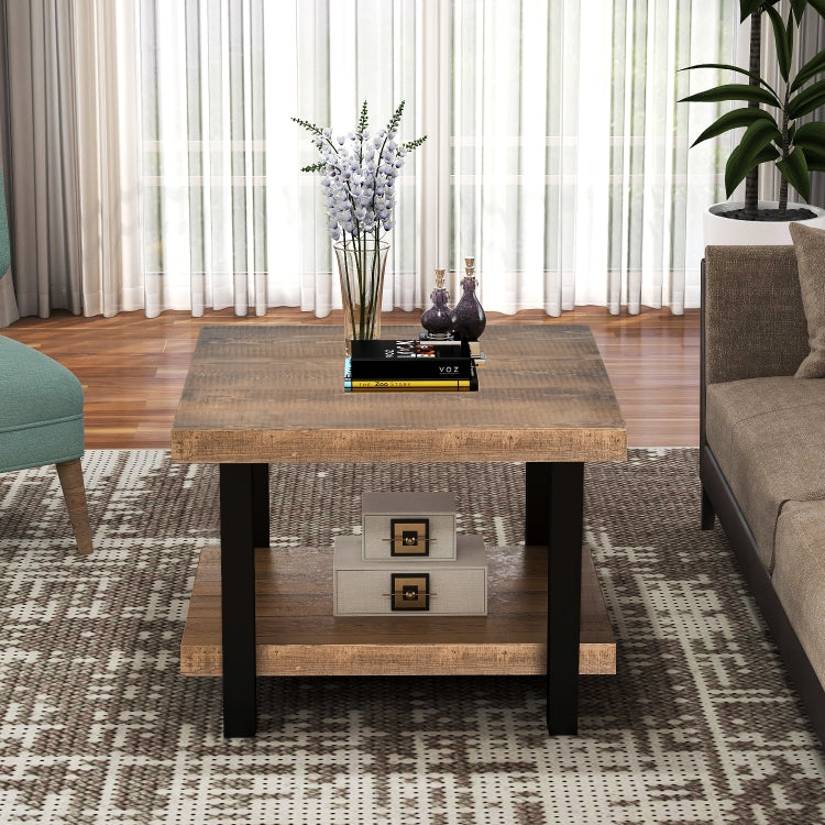 [US Warehouse] Living Room Rustic Natural Coffee Table with Storage Shelf, Size: 56 x 56 x 47cm