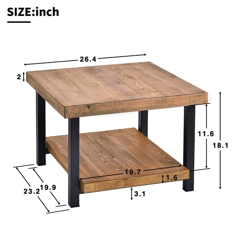 [US Warehouse] Living Room Rustic Natural Coffee Table with Storage Shelf, Size: 67 x 67 x 46cm