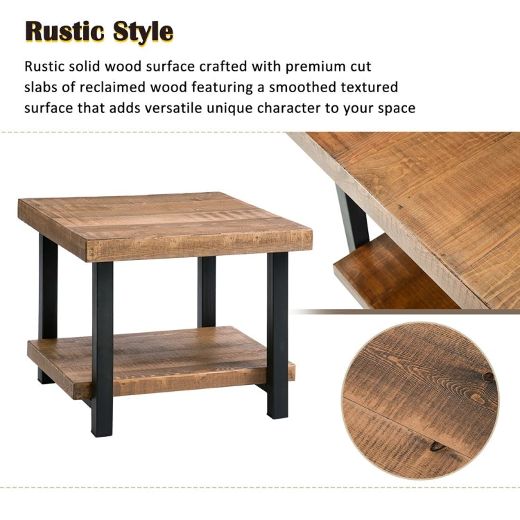 [US Warehouse] Living Room Rustic Natural Coffee Table with Storage Shelf, Size: 67 x 67 x 46cm