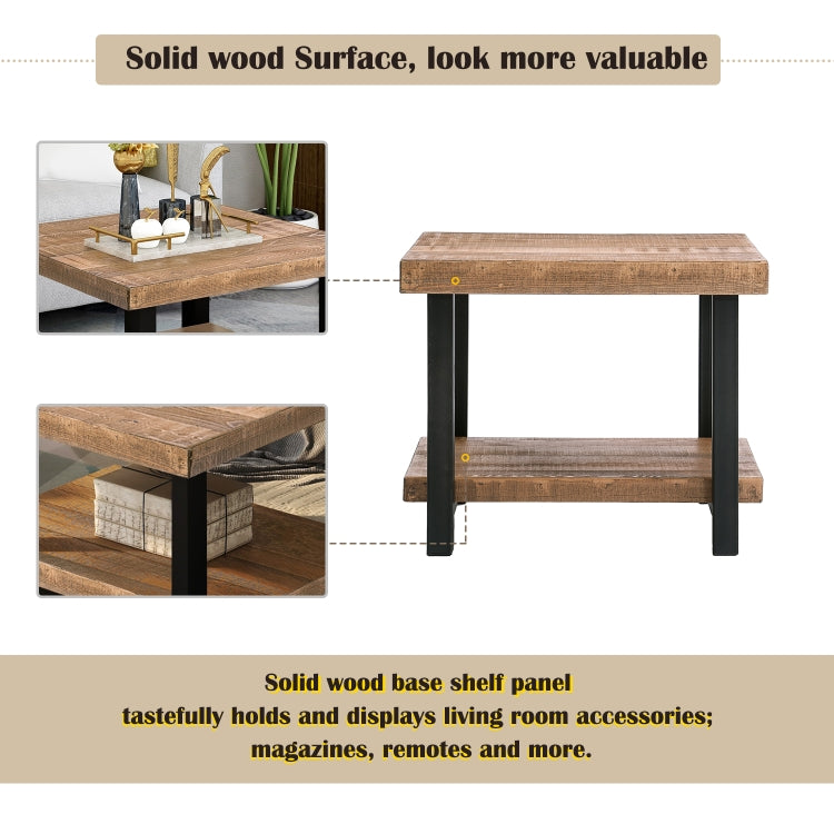 [US Warehouse] Living Room Rustic Natural Coffee Table with Storage Shelf, Size: 67 x 67 x 46cm