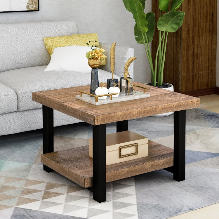 [US Warehouse] Living Room Rustic Natural Coffee Table with Storage Shelf, Size: 67 x 67 x 46cm