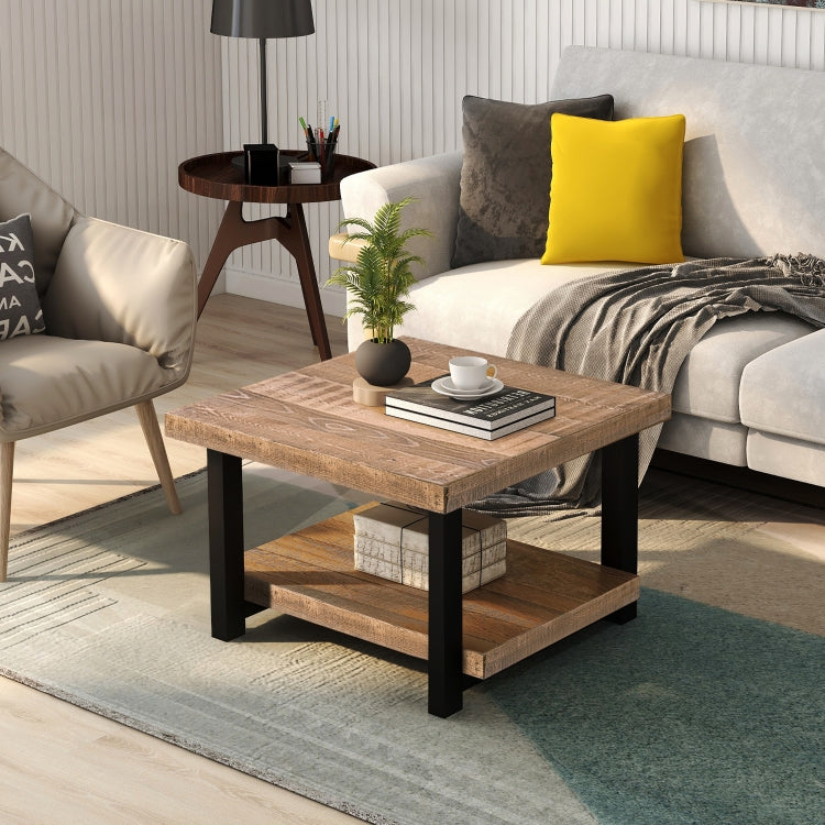 [US Warehouse] Living Room Rustic Natural Coffee Table with Storage Shelf, Size: 67 x 67 x 46cm