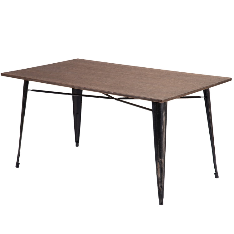 [US Warehouse] Antique Style Rectangular Dining Table with Metal Legs, Size: 150 x 91 x 76cm(Distressed Black)