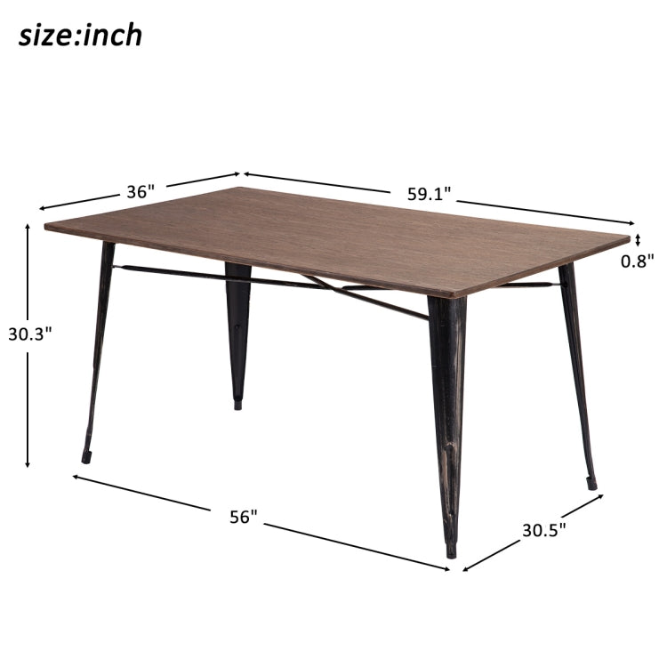 [US Warehouse] Antique Style Rectangular Dining Table with Metal Legs, Size: 150 x 91 x 76cm(Distressed Black)