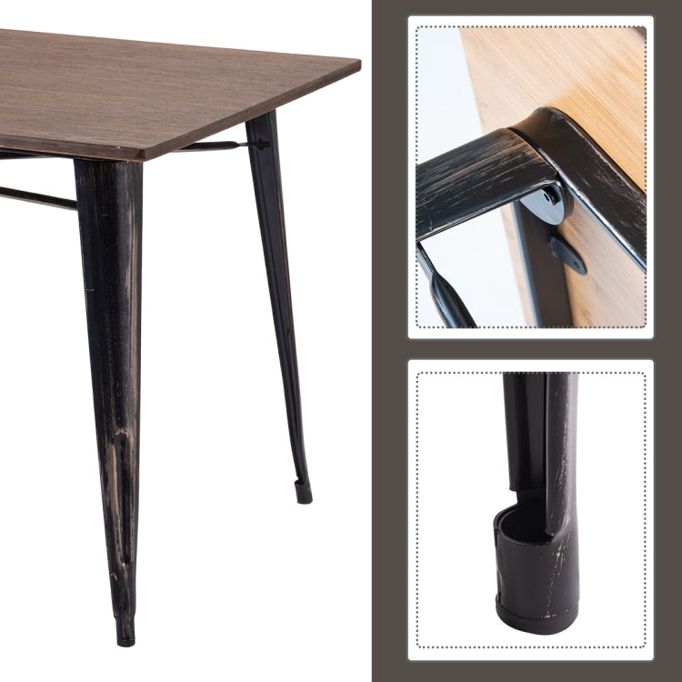 [US Warehouse] Antique Style Rectangular Dining Table with Metal Legs, Size: 150 x 91 x 76cm(Distressed Black)