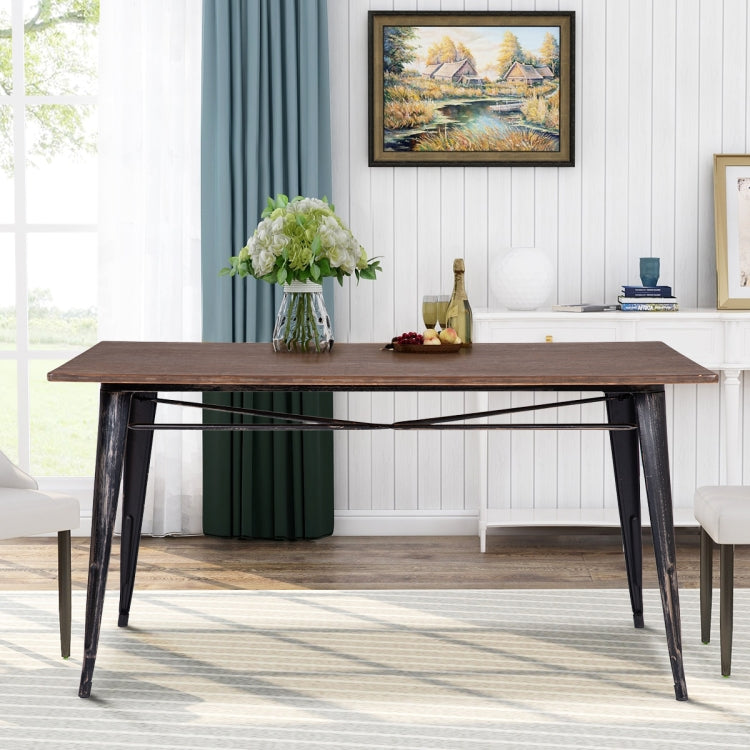 [US Warehouse] Antique Style Rectangular Dining Table with Metal Legs, Size: 150 x 91 x 76cm(Distressed Black)