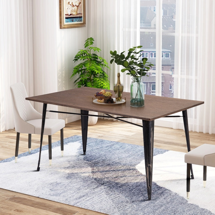 [US Warehouse] Antique Style Rectangular Dining Table with Metal Legs, Size: 150 x 91 x 76cm(Distressed Black)