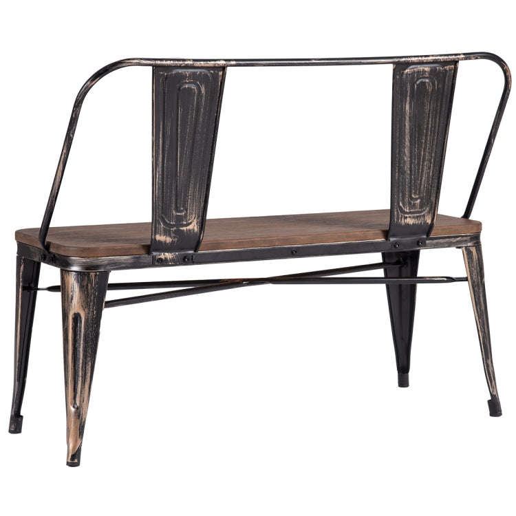 [US Warehouse] Rustic Vintage Style Distressed Dining Table Bench with Wooden Seat Panel & Metal Backrest & Legs, Size: 107 x 42 x 84cm(Golden Black)