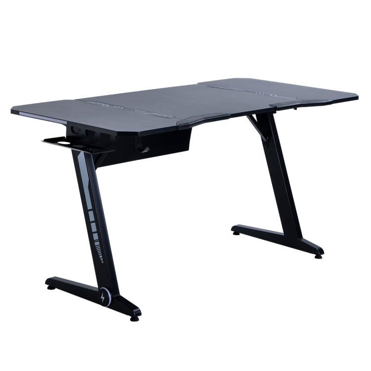 [US Warehouse] Z Shaped Home Office Gaming PC Computer Table Desks Workstation with RGB LED Lights, Headphone Hook, Ajustable Pads, Size: 152 x 76 x 77cm(Black)