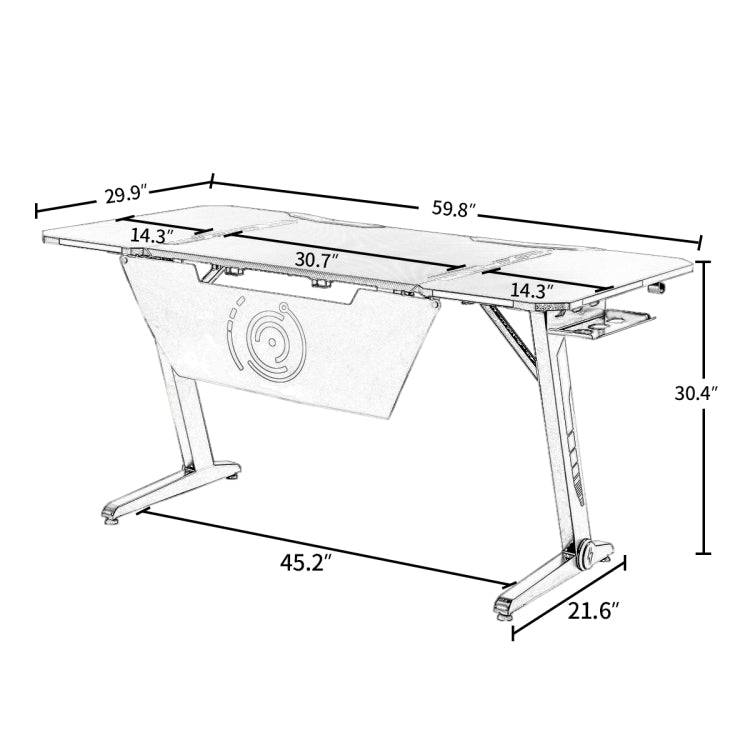 [US Warehouse] Z Shaped Home Office Gaming PC Computer Table Desks Workstation with RGB LED Lights, Headphone Hook, Ajustable Pads, Size: 152 x 76 x 77cm(Black)