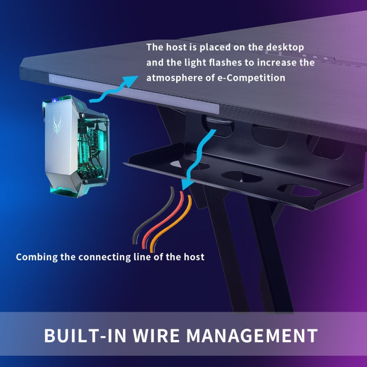 [US Warehouse] Z Shaped Home Office Gaming PC Computer Table Desks Workstation with RGB LED Lights, Headphone Hook, Ajustable Pads, Size: 152 x 76 x 77cm(Black)