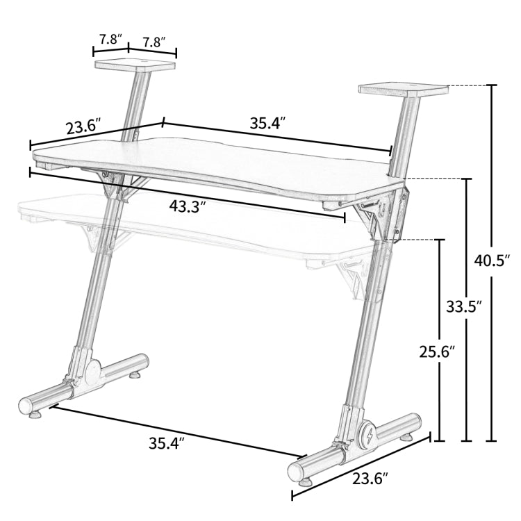 [US Warehouse] Z-Shaped Home Office Computer Gaming Desk Workstation with Carbon Fiber Surface and Headphone Hook, Size: 110 x 60 x 103cm(Black)