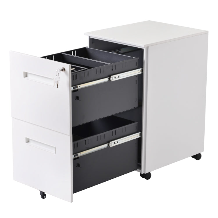 [US Warehouse] Lock Design Office File Cabinet with Wheels, Size: 48 x 39 x 63cm(White)