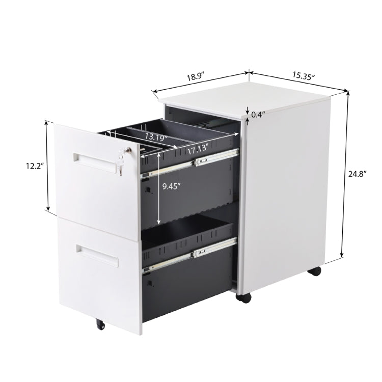 [US Warehouse] Lock Design Office File Cabinet with Wheels, Size: 48 x 39 x 63cm(White)