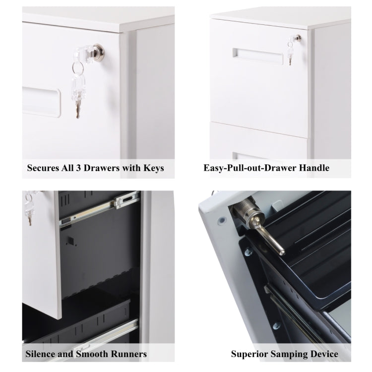 [US Warehouse] Lock Design Office File Cabinet with Wheels, Size: 48 x 39 x 63cm(White)
