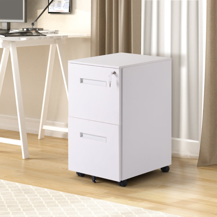 [US Warehouse] Lock Design Office File Cabinet with Wheels, Size: 48 x 39 x 63cm(White)