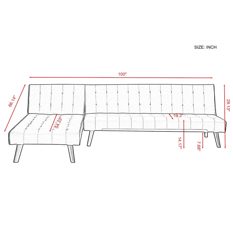 [US Warehouse] Multi-functional Convertible Sectional Sofa Bed with Wood Legs